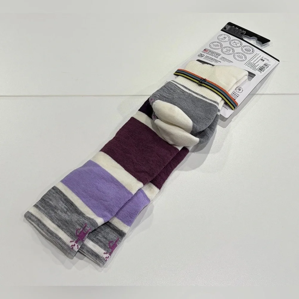 Smartwool Women's Large Snowboard OTC Socks Targeted Cushion White Purple NWT